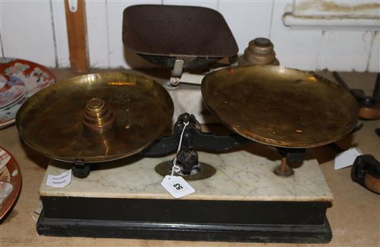 2 sets of scales with pans, weights